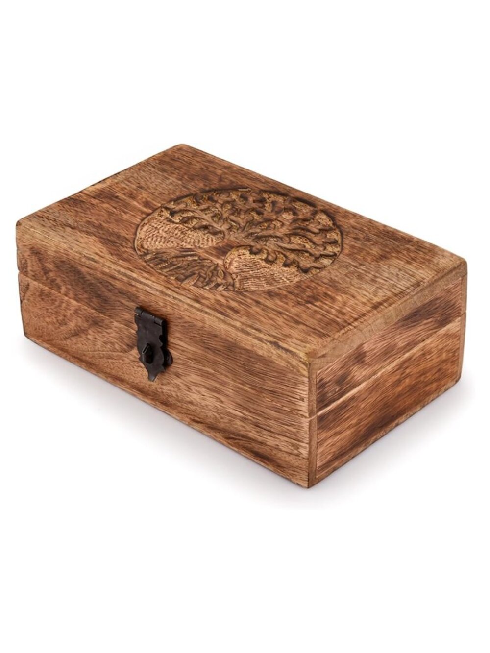 Handmade Mango Wood Tree of Life Engraved Keepsake Box Jewellery Organiser